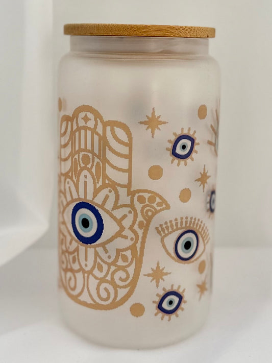 Golden Hamsa Hand Frosted Glass Tumbler