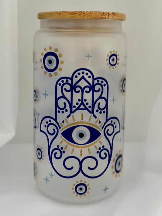 Hamsa Hand Frosted Glass Tumbler