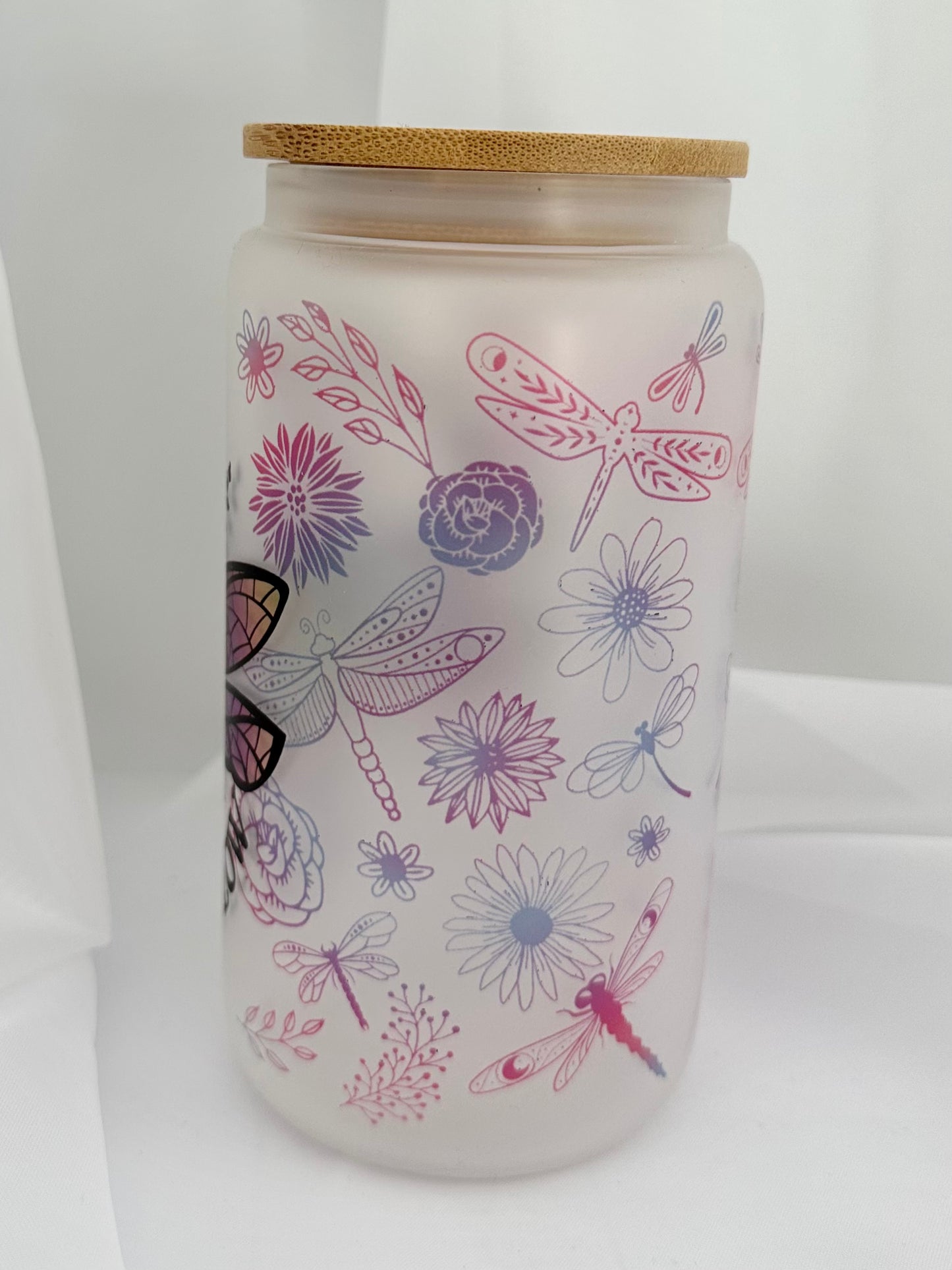 Grow With The Flow Dragonfly Frosted Glass Tumbler