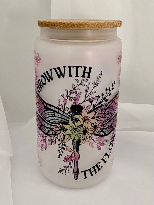 Grow With The Flow Dragonfly Frosted Glass Tumbler